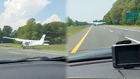 ตื่นเต้นกว่าในหนัง บินเล็กลงจอดฉุกเฉินบนถนน ทำคนขับรถช็อกไปหลายชม. (คลิป)