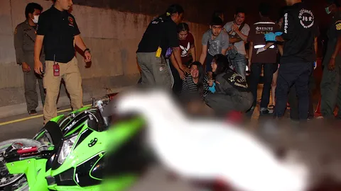 ซิ่งจยย.ชนกำแพงอุโมงค์ราบ11 นศ.ดับ 2 ราย