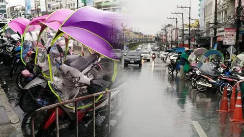 ขายดีช่วงหน้าฝน! ร่มหลังคาติดมอเตอร์ไซค์ ขนส่งฯ ไขข้อข้องใจผิดกฎหมายหรือไม่?