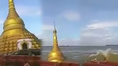 พม่าสุดสะอื้น อิรวดีกลืนเจดีย์สีทองหายลับตา คนนับแสนอพยพหนีน้ำ (คลิป)