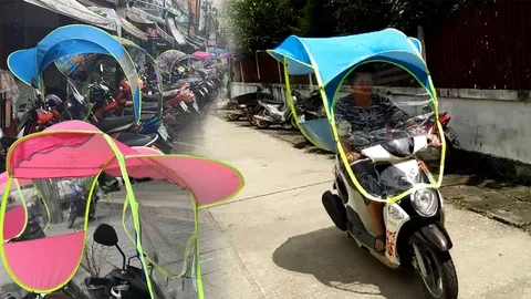 คิดให้ดีก่อนซื้อ! ร่มหลังคาติดมอเตอร์ไซค์ อันตรายแค่ไหน ทำไมไม่ควรใช้!?