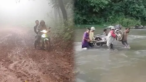 ชีวิตครูดอย แบกมอไซค์ข้ามน้ำ ลุยโคลน เข้าเมืองรับเงินเดือน