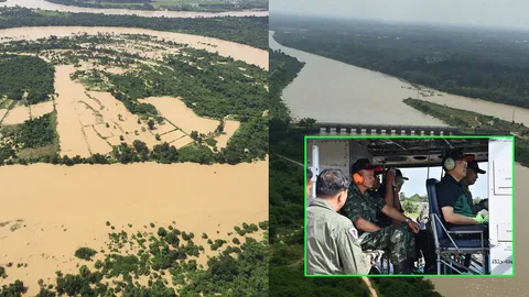 กองบิน 21 ส่ง ฮ.ขึ้นสำรวจ เตรียมลงพื้นที่ช่วยเหลือ 2 ฝั่งแม่น้ำมูล (คลิป)