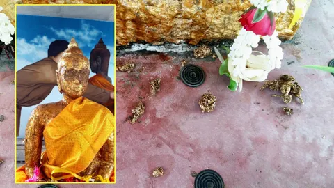 โจรชั่วบุกขูดตา หลวงพ่อดำ วัดดังหัวหิน พิสูจน์เนื้อในทองแท้หรือไม่