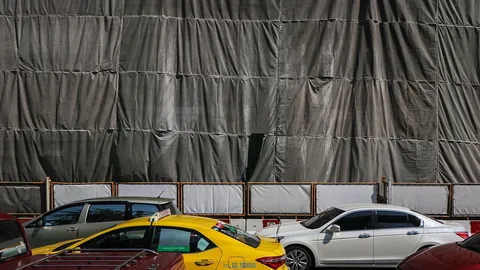 เซฟตี้สุดๆสีเขียวช่วงข้ามโทลล์เวย์ ติดตาข่ายพิเศษกันวัสดุตก 