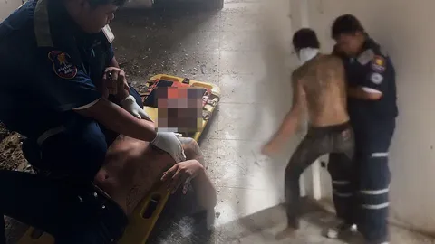 หนุ่มคลั่งทำร้ายตัวเอง คาดเครียด คนขโมยเงินหมดตัว