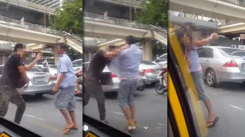 มวยสดกลางถนน! คนขับแท็กซี่แลกหมัดต่อยกันนัว ขนส่งฯ ตามตัวจ่อลงดาบ (คลิป)