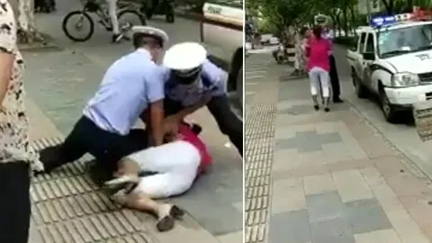 รุนแรงเกินไปไหม? สาวถูกตำรวจจีนจู่โจมจนลูกหัวฟาดพื้นดังลั่น (คลิป)