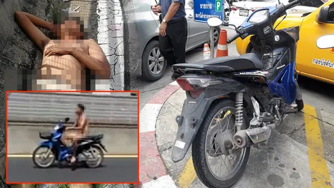 ตะลึงหนุ่มชีเปลือย! ซิ่งจยย.บนทางด่วน (คลิป)