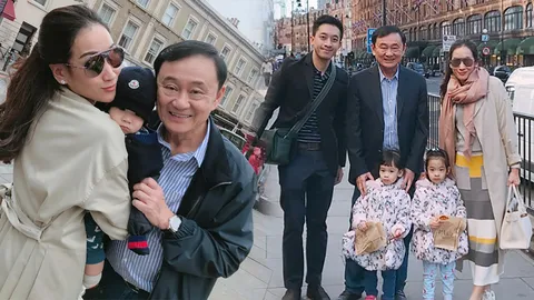 'พินทองทา' ยกครอบครัวแชะคู่ 'ทักษิณ' ส่งตรงจากอังกฤษ ไม่พบเงา 'ปู'