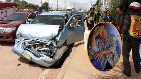 น่ากลัว ลุง 56 ชักเกร็งขณะขับ ชนท้ายรถตำรวจ เพิ่งออกจากโรงงานหมาดๆ