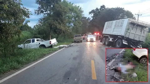 สลด! ว่าที่เจ้าบ่าว ห้อปิกอัพกลับบ้าน ประสานรถพ่วง ร่างขาดกระเด็น