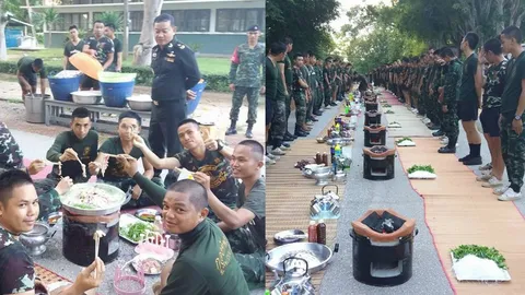 อย่างฟิน! ผบ.มทบ.28 เลี้ยงหมูกระทะทหาร ชาวเน็ตเห็นงามได้กินอาหารดีๆ