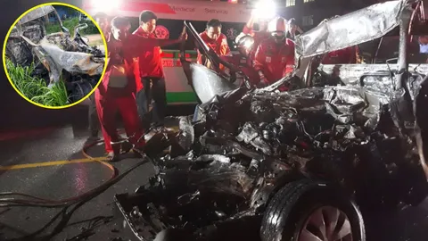 พันตรีซิ่งฝ่าสายฝน ชนโครมท้ายสิบล้อ ไฟลุกท่วมดับสยอง2 สาหัส2