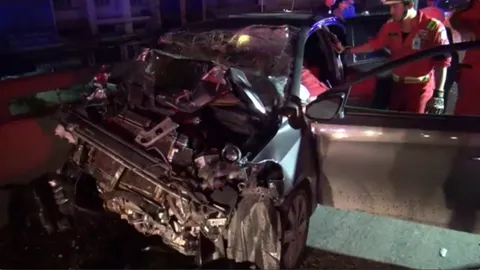 เก๋งอัดท้ายรถบรรทุกเส้นเลี่ยงเมืองชลบุรี เจ็บ 3 เร่งดูวงจรปิดหาคู่กรณี