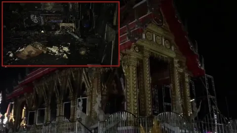 ไฟไหม้กลางดึก โบสถ์หลวงพ่อเสาร์ห้า วัดธรรมปัญญา เสียหายกว่า 70%