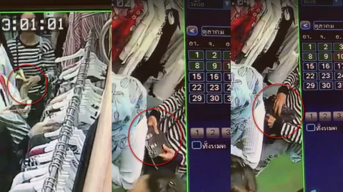 ทำเนียนเหมือนเรียนมา! หญิงเสื้อลายฉกร้านค้าเสื้อยัดกระเป๋าอย่างชำนาญ