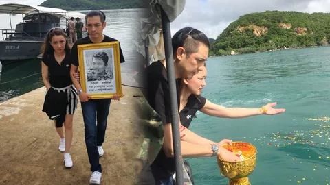 อาลัยรัก หนุ่ม-นิโคล ทำพิธีลอยอังคาร ป๋าเดียร์ ชุมพร 