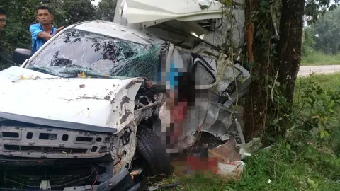 รู้สึกผิด! หนุ่มขับรถส่งอาหารทะเลหลับใน ชนต้นไม้ แฟนสาวดับ ตัวเองเจ็บ