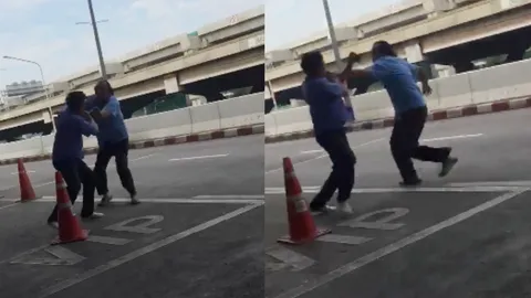 งามหน้า! คลิปคนขับแท็กซี่ชกต่อยกันนัวที่สนามบินดอนเมือง เหตุขับปาดหน้า