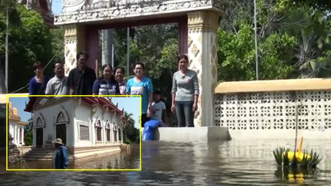 ชัยนาท น้ำลดทุกจุด ชาวบ้านพลิกทำน้ำวน จัดลอยกระทงรอบโบสถ์ (คลิป)