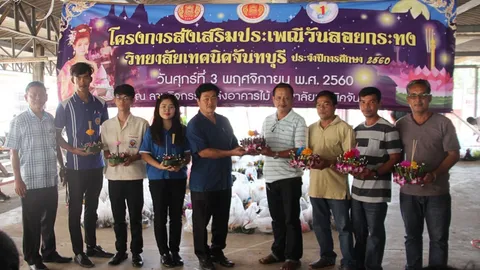 เทคนิคเมืองจันท์ ประดิษฐ์กระทงธรรมชาติ 2 พันใบ ถวายวัดมานานนับสิบปี