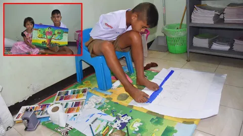 ปรบมือให้เด็กเก่ง ‘น้องทาม’ พิการไร้แขน ชนะเลิศวาดภาพเศรษฐกิจพอเพียง