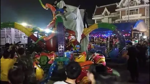 เครื่องเล่นปลาหมึกยักษ์ พังถล่ม! งานเจดีย์เมืองปากน้ำ เจ็บ 15 ราย