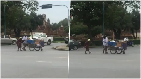 เขาคือใคร? เปิดคลิปเด็กชายในหมวกกันน็อก เข้าช่วยยายเข็นรถข้ามถนน