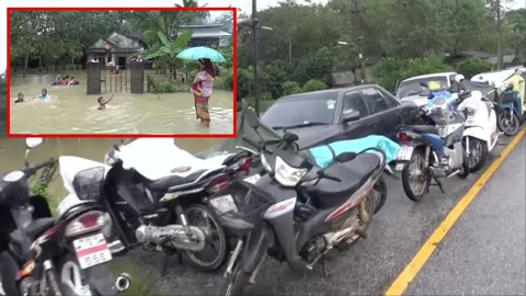 น้ำท่วมนราธิวาส ชาวบ้านต้องขนของหนีขึ้นถนน จนท.เร่งลงพื้นที่ช่วย