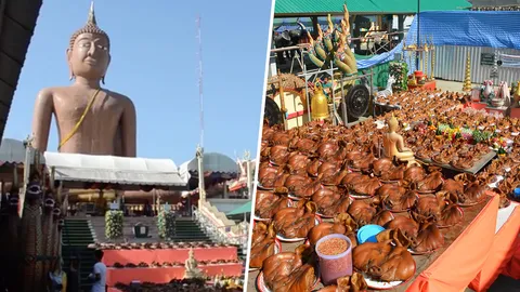 วางเต็มลานวัด หัวหมู 300 หัว คนแห่แก้บนหลวงพ่อสมหวัง 