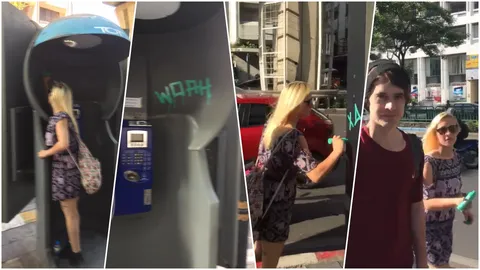  หนุ่มฉุน! อัดคลิปฝรั่งมือบอนเขียนเสา-ตู้โทรศัพท์สีลม ชาวเน็ตสืบพบที่พัก