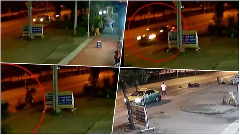 เปิดคลิป! วินาทีรถมอเตอร์ไซค์เพื่อนโจ๋ต่อยหญิง พุ่งชนท้ายแท็กซี่จนตีลังกา