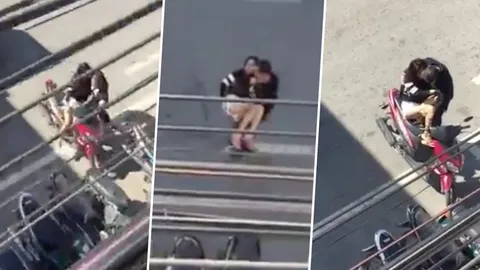 รักก็ต้องง้อ! แชร์กันว่อนคลิปหนุ่มอุ้มสาวลงจาก จยย. ก่อนนัวเนียริมถนน