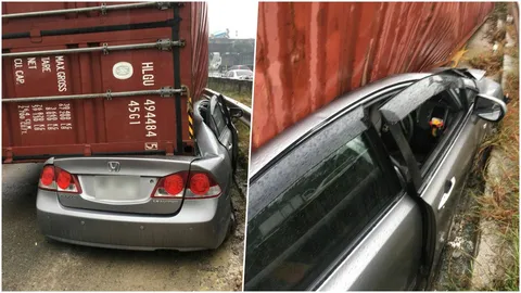 ชาวเน็ตโวยเอาอีกแล้ว! ตู้คอนเทนเนอร์ ร่วงจากรถบรรทุก ทับเก๋ง คนเจ็บ 1