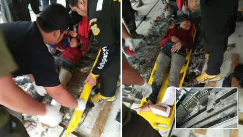 ระทึก! คานปูนอาคารก่อสร้างซ.ลาดพร้าว 92 หล่นทับคนงานเขมรเจ็บ