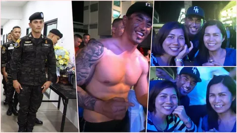 สื่อมวลชน แชะภาพ ผู้กองสงกรานต์ ถอดเสื้อโชว์กล้าม งานคอมมานโด 