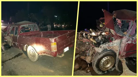 ผญบ.เคราะห์ร้าย หลบรถไถเจอรถพ่วงชนสนั่น คอหักตายคาปิกอัพ