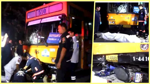 ทับสยอง! รถเมล์ 510 ธรรมศาสตร์-อนุสาวรีย์ฯ ชนรปภ.ม.ธรรมศาสตร์ ดับคาที่