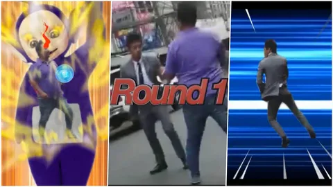 ชาวเน็ตเฮฮา! ตัดคลิปใส่เสียง 'หนุ่มใส่สูท' ปล่อยพลังปะทะ 'ชายเสื้อม่วง'