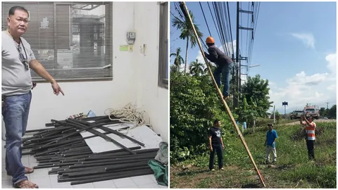 2 หนุ่ม อดีตช่างไฟใช้วิชาชีพ ปีนเสาตัดสายเคเบิลขาย ของกลางมูลค่ากว่าแสน