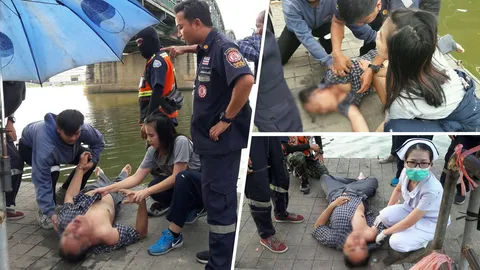 นาทีชีวิต! หนุ่มโดดเจ้าพระยา หวังฆ่าตัวตาย คนหาปลาคว้ามือช่วยได้ทัน