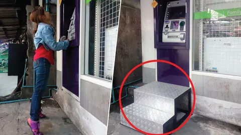 ขอบันไดหน่อย! สาวตัวเล็กสุดประทับใจ หลังแจ้งปัญหา กดตู้ ATM ไม่ถึง