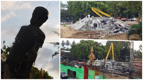 รื้อรูปหล่อหลวงพ่อแช่มผิดส่วน เหลือแต่ซาก งานไม่หมู!! สลิงขาด 2 รอบ