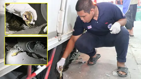 เยอะจริง รังงูบางปะกง รถจอดพื้นทรุด ยังไปทับตัวที่นอนลอกคราบ ตาย!