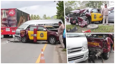 ระทึก รถโค้กทลายด่าน ทล.ชุมพร ชนกวาดพังยับ 2 คัน มาแบบไม่เบรก (คลิป)