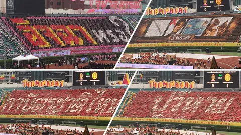 ประมวลภาพ'แปรอักษร'ฟุตบอลประเพณี'จุฬาฯ-ธรรมศาสตร์' จัดเต็ม เสียดสีทุกวงการ 