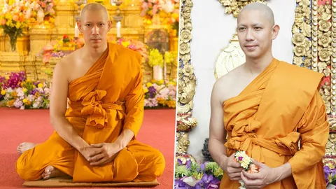 ชมภาพ พระเป๊ก บวช ครองผ้าเหลืองแบบเรียบง่าย (คลิป)