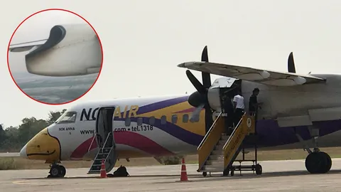 นกแอร์ทดสอบเครื่องยนต์หลังคลิปไฟพุ่ง พบฝั่งซ้ายมีปัญหา ใบพัดไม่หมุน (คลิป)