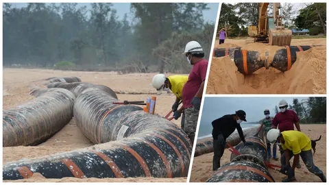 เร่งย้ายท่อยักษ์ปริศนา เกยหาดบางเบิด ยังไม่รู้มาจากไหน ใครเจ้าของ